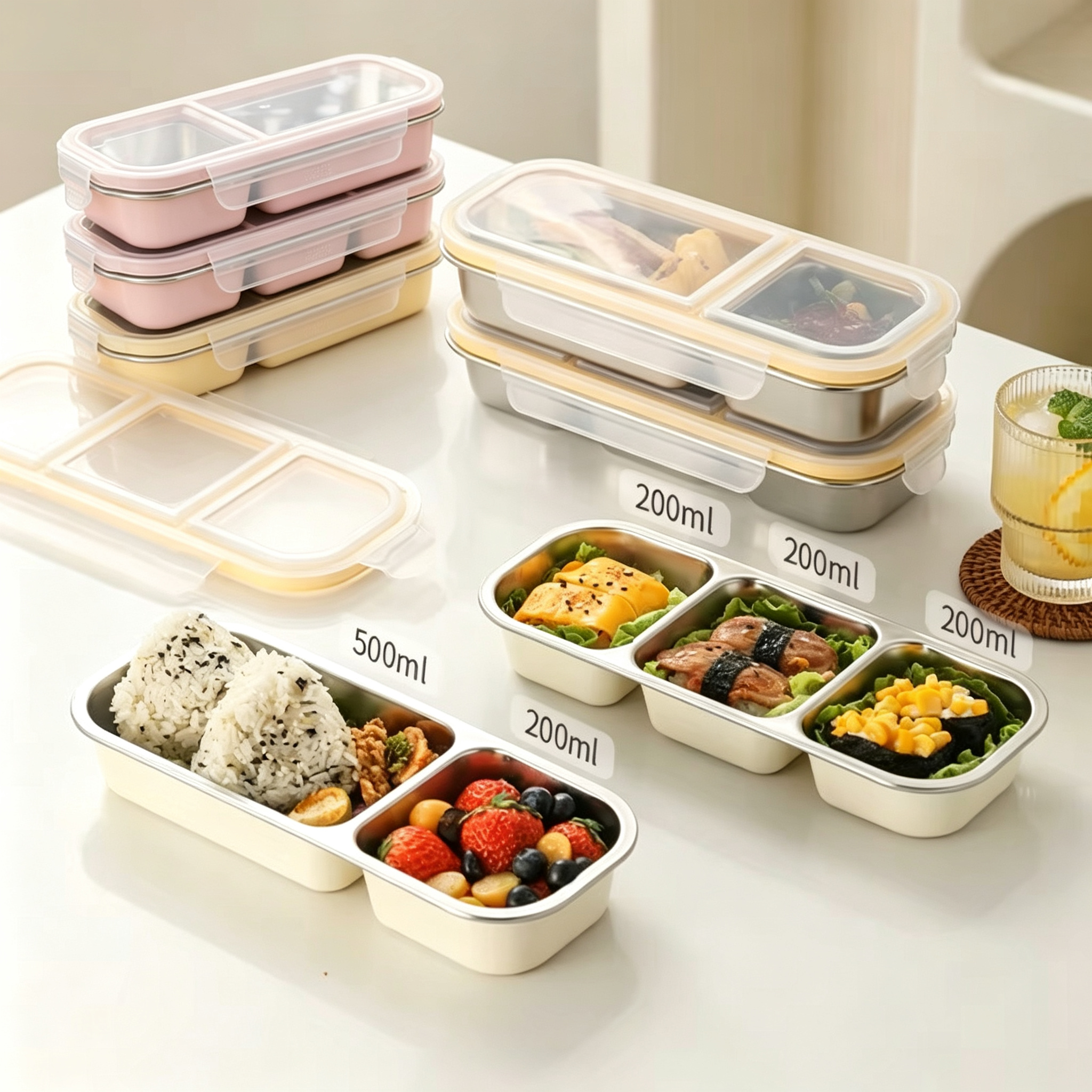 Food Snacks For Picnic - 2Pcs Small Lunch Box 2/3Grids Stainless