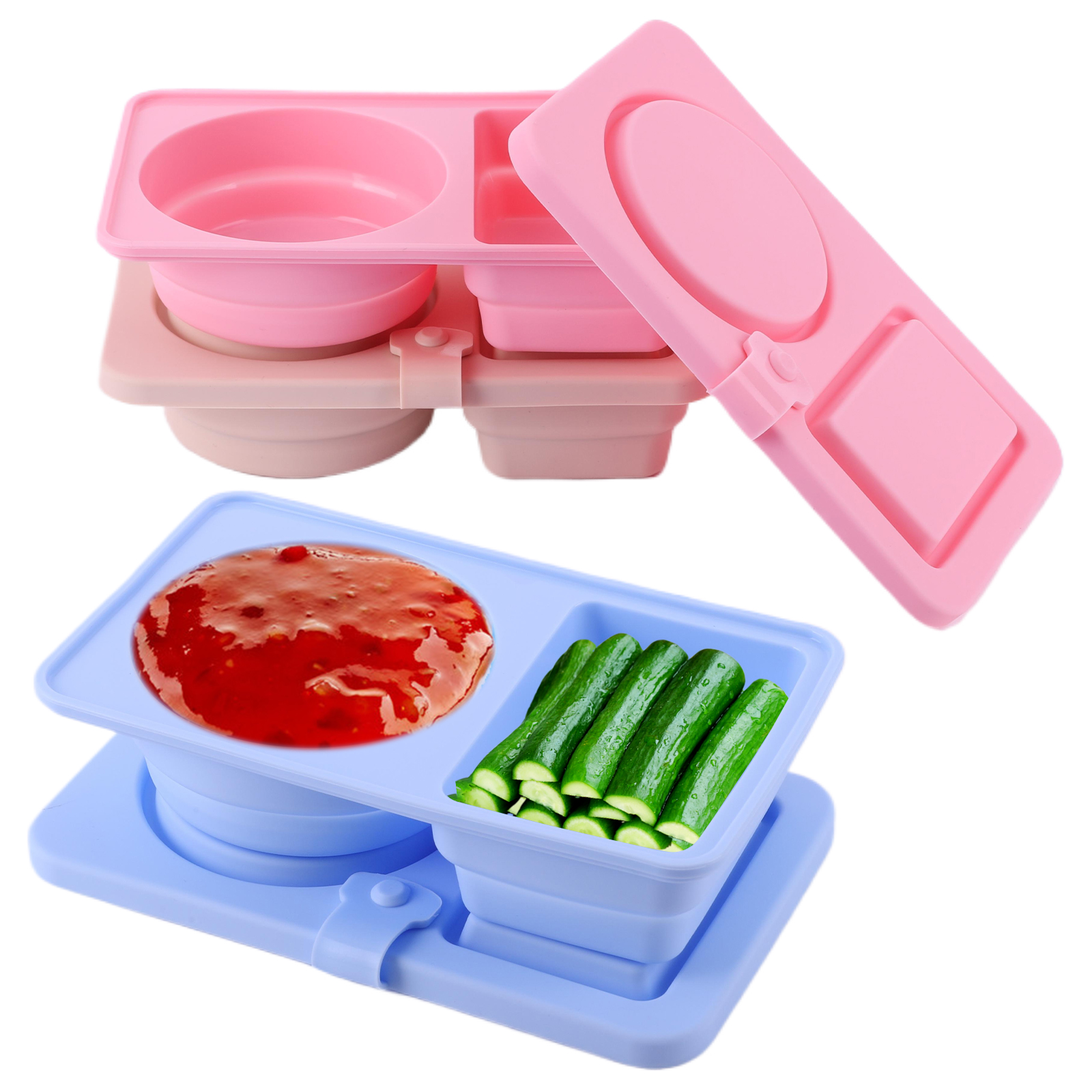 Food Snacks For Picnic - 3Pcs 2 Compartment Silicone Snack Containers