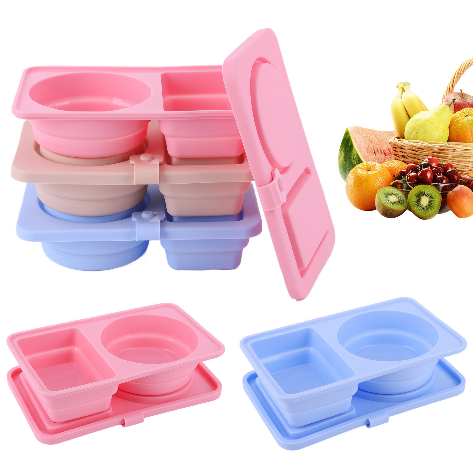 3Pcs 2 Compartment Silicone Sn – Food Snacks For Picnic Bewertung und Preis